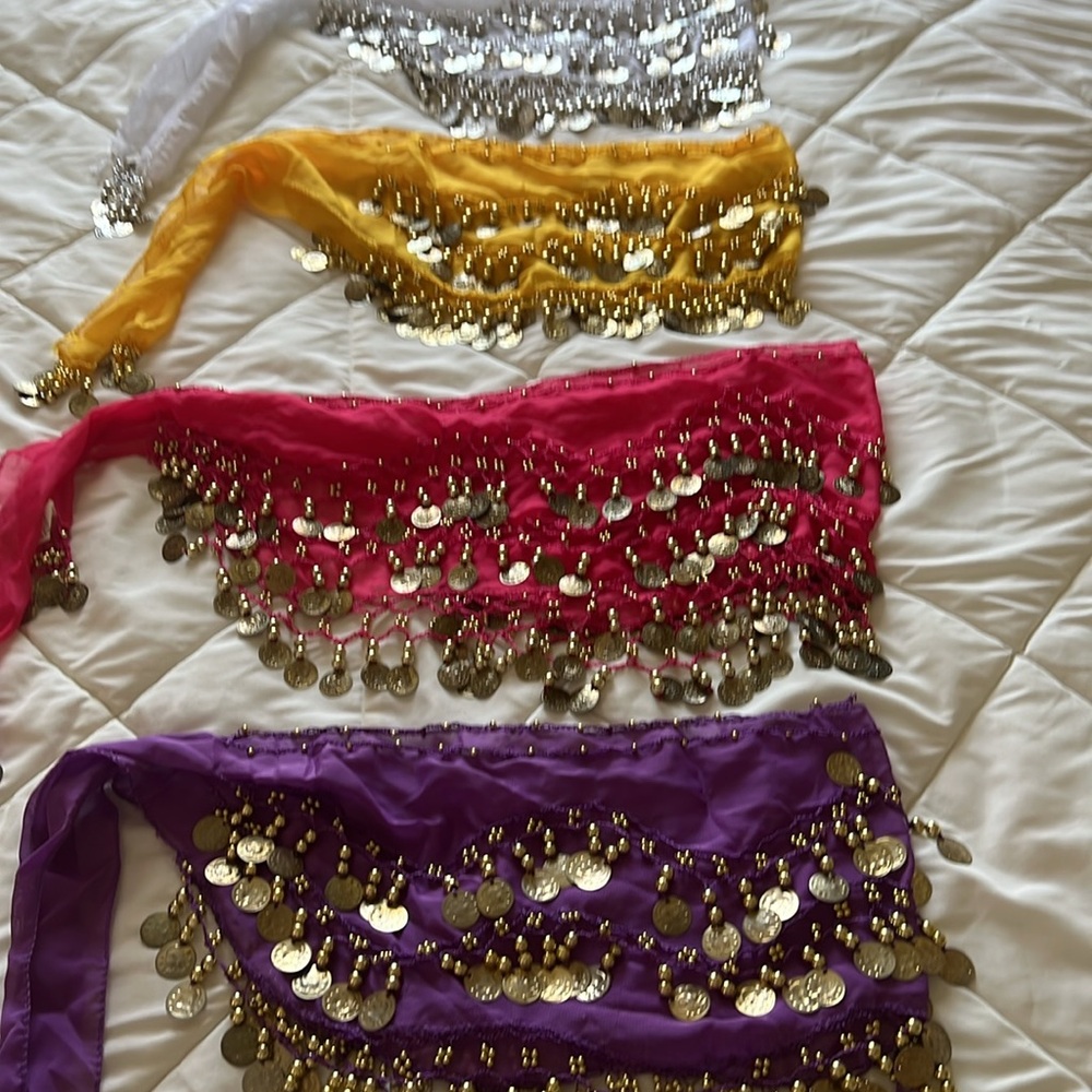 Colorful set of 4 Belly Dance Hip Scarves with Coins - Picture 13 of 14